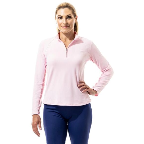SanSoleil Soltek Lux Long-Sleeve Solid Mock Shirt Ballet Pink XXL UV 50+ Cooling - Picture 1 of 5